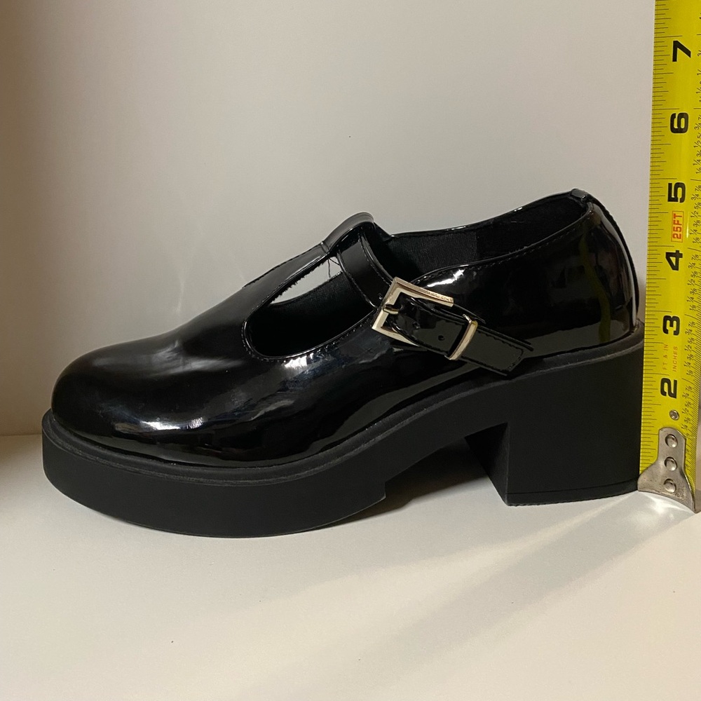 ASOS DESIGN Stealth Mary Jane Chunky Mid Heeled Shoes Black Patent Women’s 8 - Picture 6 of 12